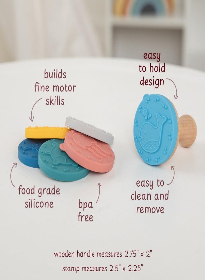 ReLIVE Ocean Adventures Rubber Stamp with Wood Handle, 6 Interchangeable Ocean Animals Silicon Stamps and 1 Sturdy Handle, Fun Kids Craft Supplies and Art Supplies, Arts and Crafts for Kids 4-6 and Families - Image 2